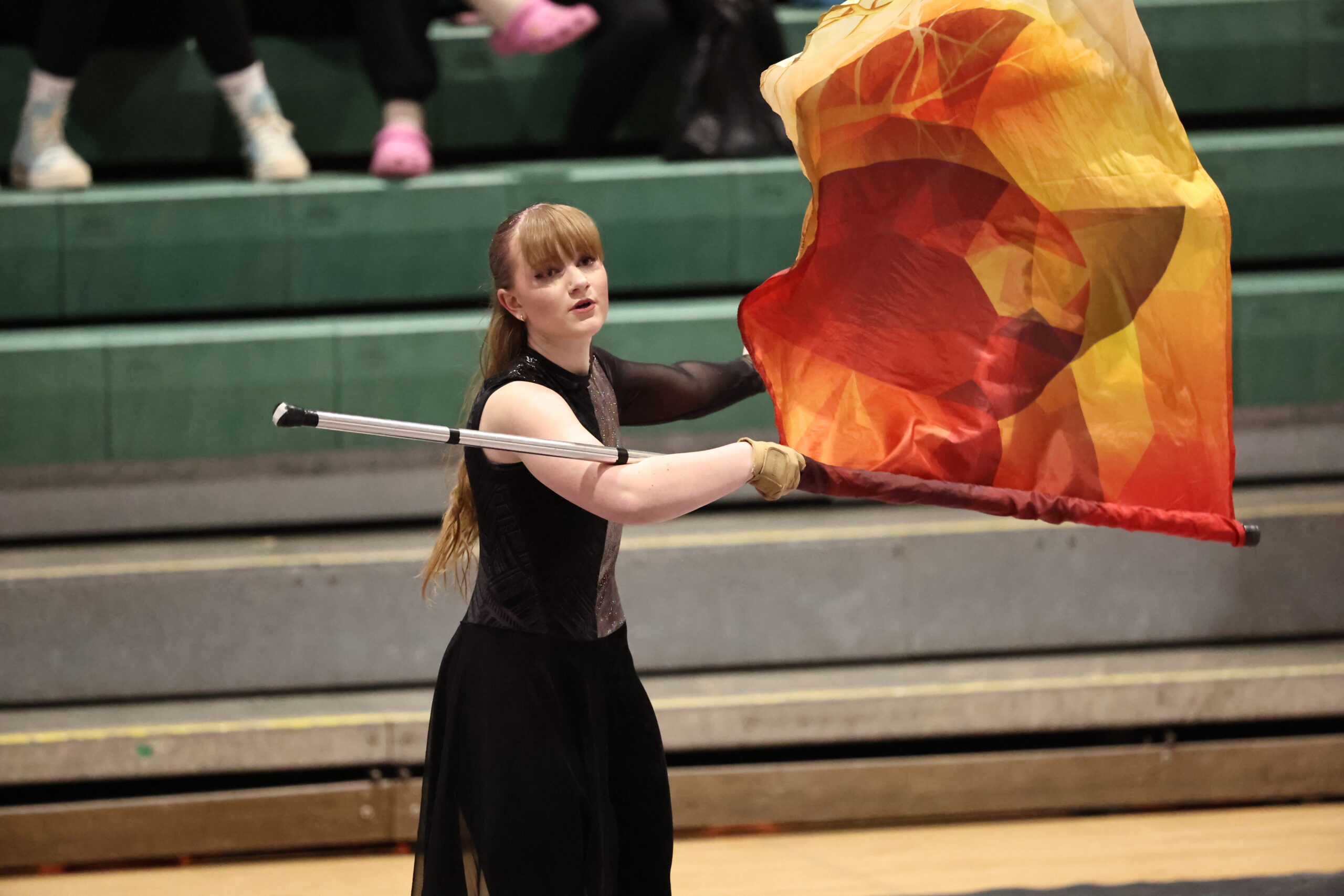 Belding High School winter guard members performing together